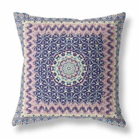 PALACEDESIGNS 18 in. Holy Floral Indoor & Outdoor Throw Pillow Pink & Indigo PA3099242